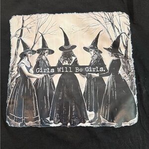 Set of 2 Witchy Black Tee Shirts (one size medium, one size small)
